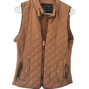 Chocolate USA Quilted Puffer Vest Large Tan Brown Diamond Stitch Zip Up